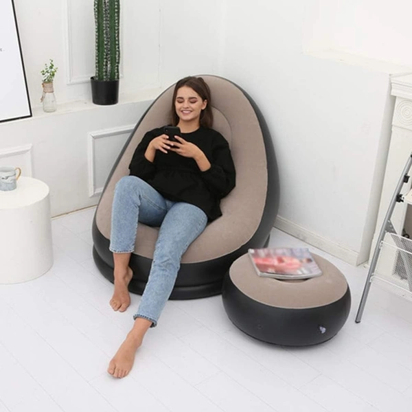  Inflatable Lounger Set, 2-in-1 Sofa Chair with Footstool, Portable Outdoor Recliner with Air Pump, Multicolor - UNIVERSAL