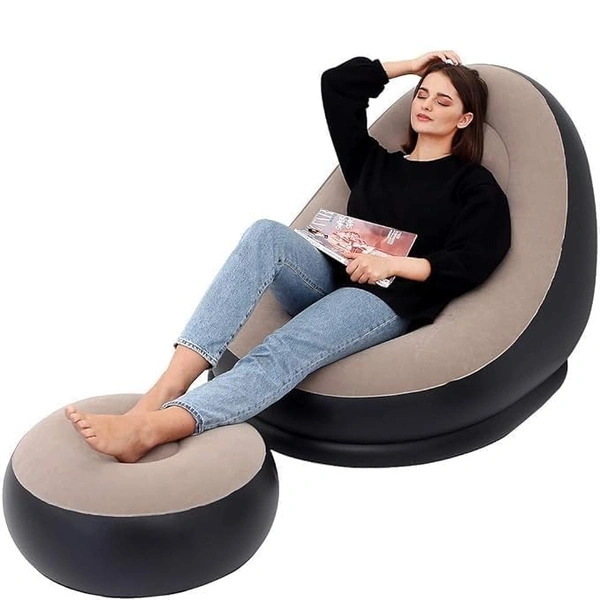  Inflatable Lounger Set, 2-in-1 Sofa Chair with Footstool, Portable Outdoor Recliner with Air Pump, Multicolor - UNIVERSAL