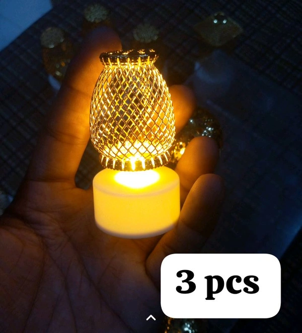 Multidesign Stylish Golden Beach Festive Decoration Night Lamp  - 3 Piece Oval Shape