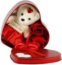 BIG Heart Design , Flower with a Teddy . - big size in comparison to SKU-0101, RED