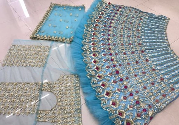 Net Lehnga  - Sky blue, Unstitched