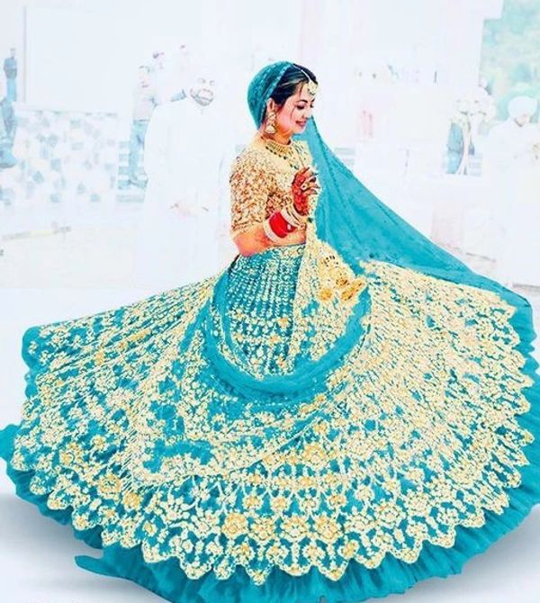 Net Lehnga  - Sky blue, Unstitched