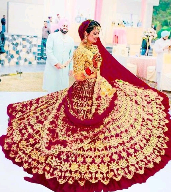 Net Lehnga  - Maroon, Unstitched 