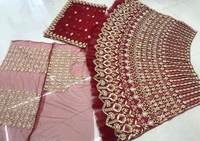 Net Lehnga  - Maroon, Unstitched 