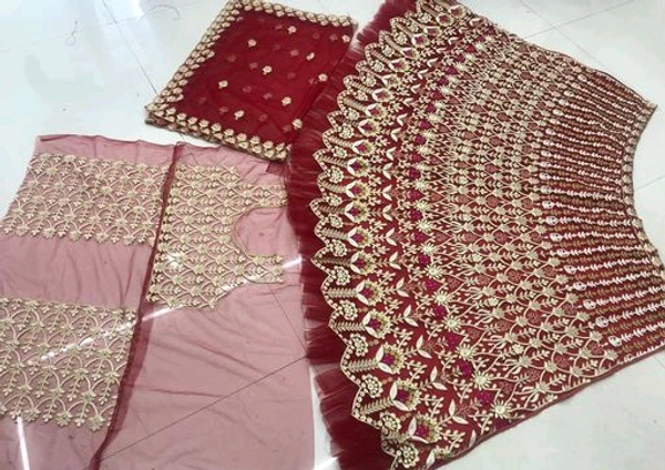 Net Lehnga  - Maroon, Unstitched 