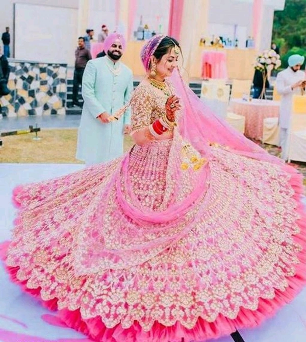 Net Lehnga  - Light Pink, Unstitched