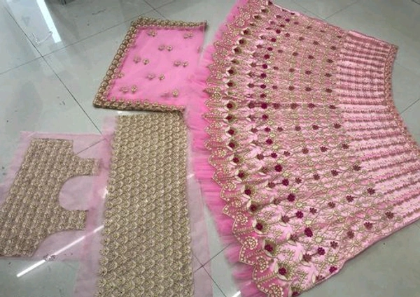 Net Lehnga  - Light Pink, Unstitched