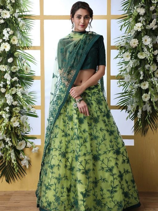 Net Lehnga - light green , Unstitched 