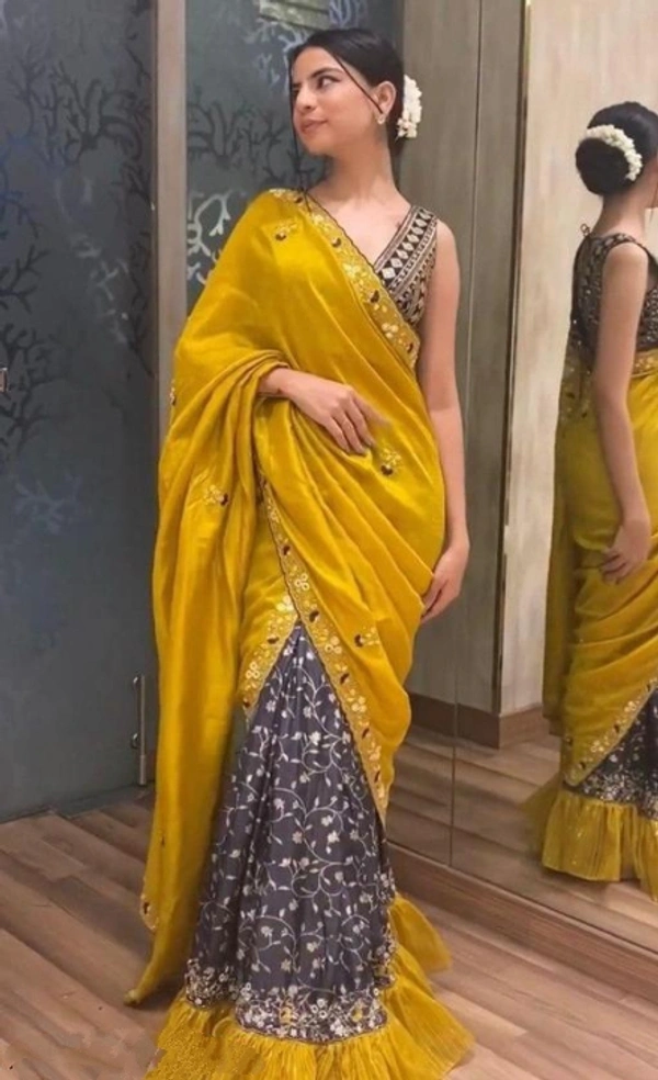 Ready To Wear Saree - Yellow, Free Size