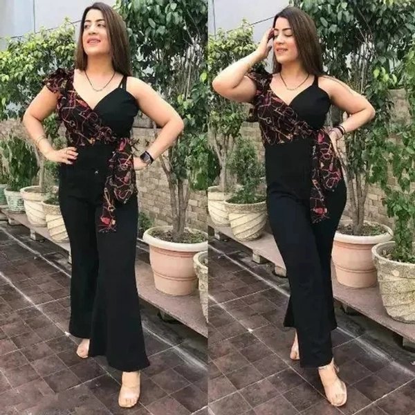 One Shoulder , Frill ,Side Knot Jumpsuit  - M