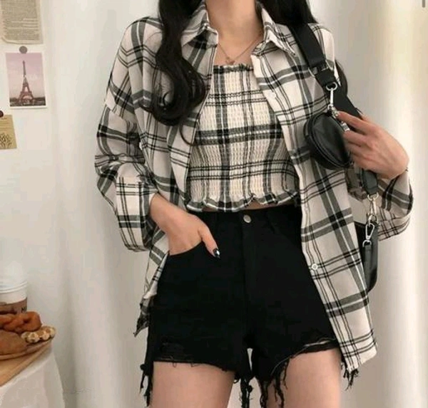 Women Check Shirt And Top Combo  - XS