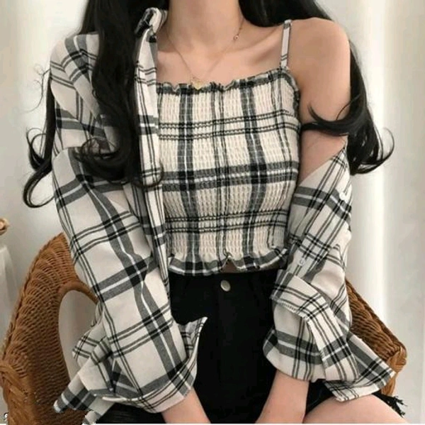 Women Check Shirt And Top Combo  - XS