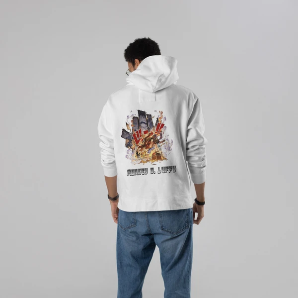 Stun Life Co. Hooded Sweatshirt - Monkey Luffy - White, XS, All India Delivery In 5-7 Days, 7 Days Easy Returns