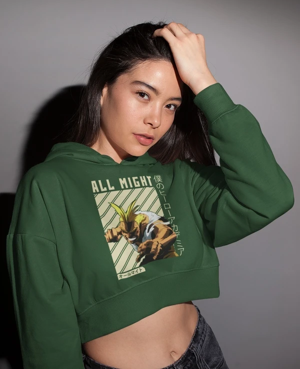 Stun Life Co. Crop Hoodies - All Might - Green House, XS, All India Delivery in 3-5 Days, 7 Days Easy Returns