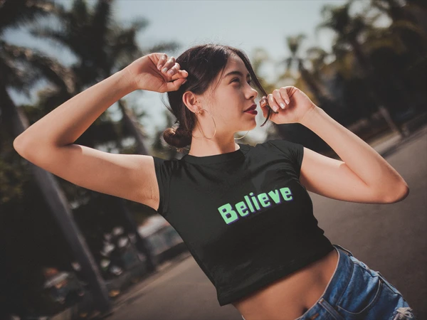 Stun Life Co. Crop Top - Believe Black - Black, XS, All India Delivery in 3-5 Days, 7 Days Easy Returns