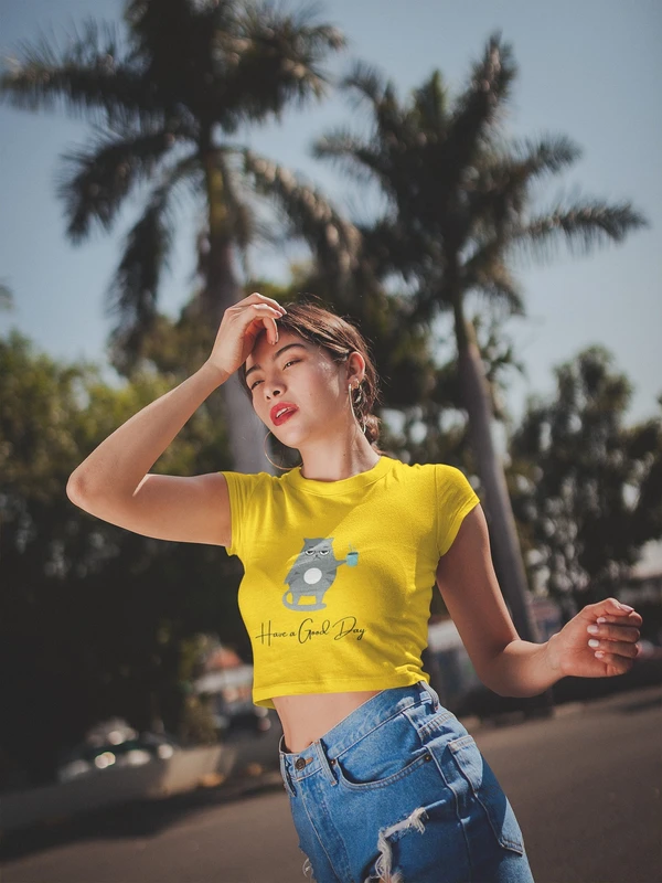 Stun Life Co. Crop Top - Woman Have a Good Day - Yellow, XS, All India Delivery in 3-5 Days, 7 Days Easy Returns