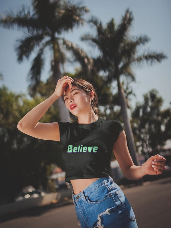 Stun Life Co. Crop Top - Believe Black - Black, XS, All India Delivery in 3-5 Days, 7 Days Easy Returns