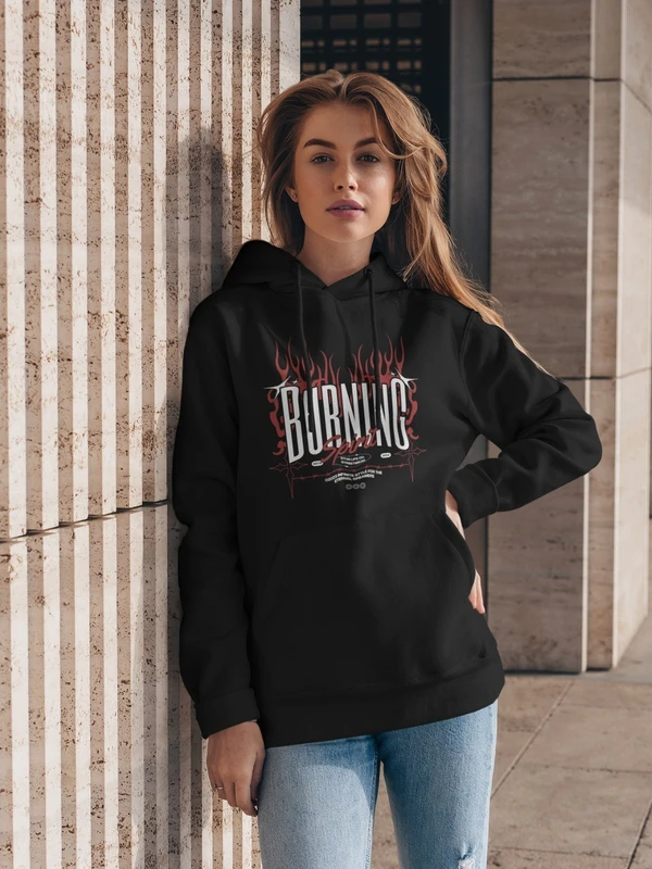 Stun Life Co. Women Hoodie - Oversized Burning Spirit - Black, XS, All India Delivery in 3-5 Days, 7 Days Easy Returns