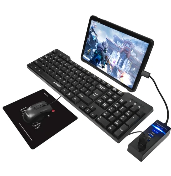 5-in-1 Gaming Keyboard and Mouse Combo with USB Hub,OTG Cable, and Mouse Pad Combo Set 
