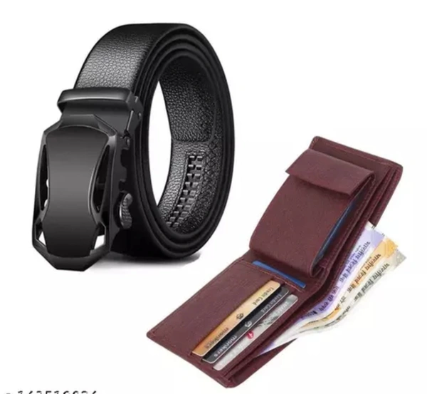 Kastner Men Artificial Leather Belt And Wallet Combo - Black, 36