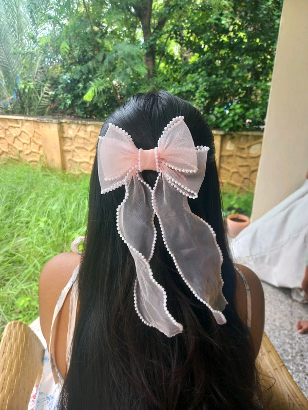 PEARL BEADED RIBBON BOW :  - RAINBOW HUES