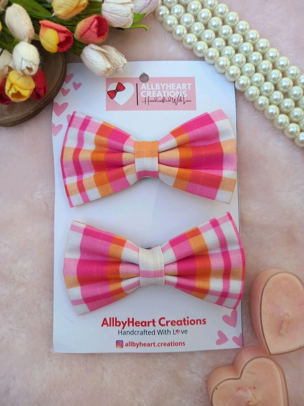 MINI BOW CLIP SET  - PINK, CHECKERED CHEKS