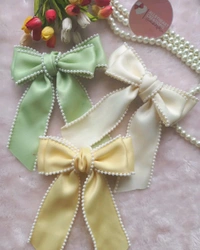 SATIN PEARL RIBBON BOWS  - Light Yellow