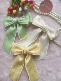 SATIN PEARL RIBBON BOWS  - CREÀM