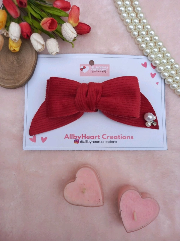CORDUROY LOVE FISH TAIL BOW - Maroon