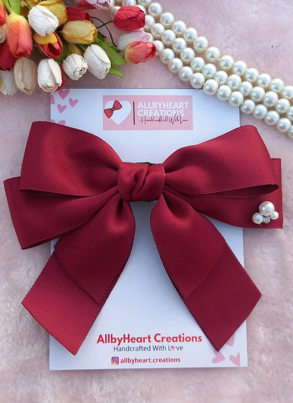 PARIS BEAUTY SATIN BOWS  - MAROON
