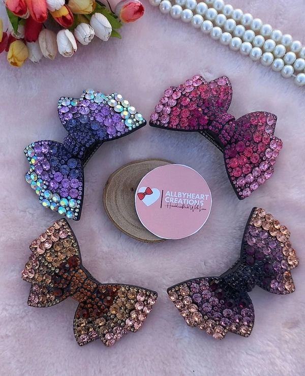 TWILIGHT LUXE CRYSTAL BOWS  - FUCHIA PINK