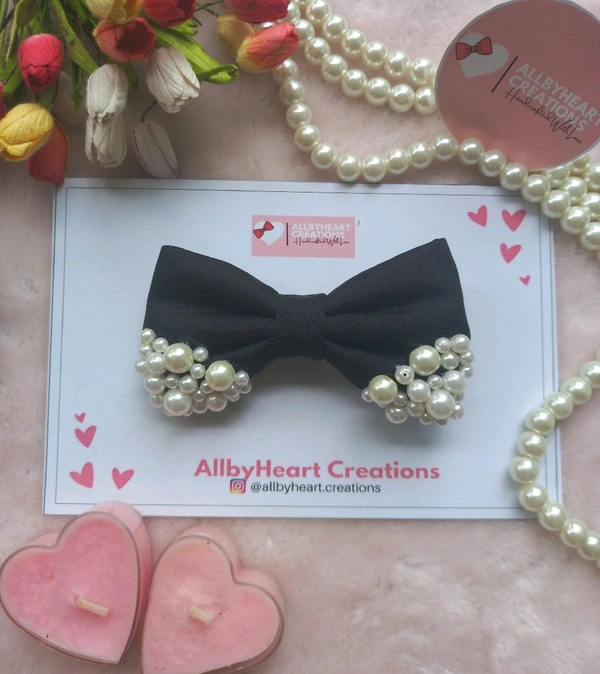 MINI PEARL BOW  - BLACK