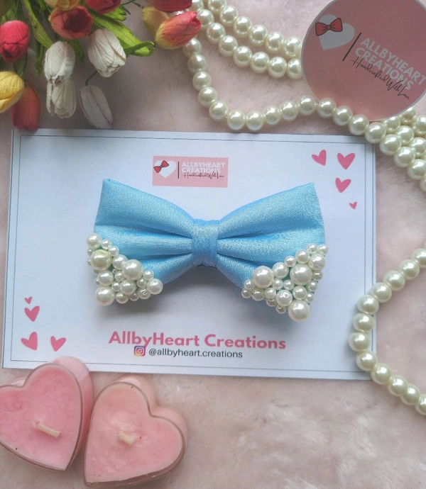 MINI PEARL BOW  - LIGHT BLUE