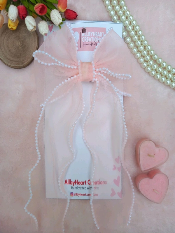 PEARL BEADED RIBBON BOW :  - LIGHT ORCHID