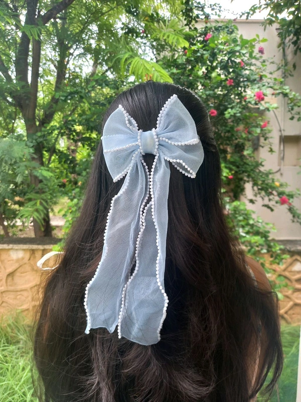 PEARL BEADED RIBBON BOW :  - SHY BLUE