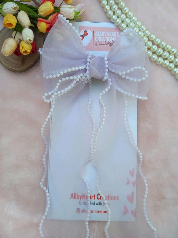 PEARL BEADED RIBBON BOW :  - VIVID VIOLET