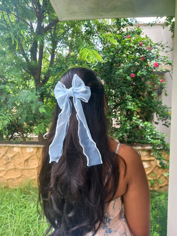 PEARL BEADED RIBBON BOW :  - VIVID VIOLET