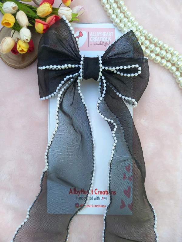 PEARL BEADED RIBBON BOW :  - BLACK BEAUTY