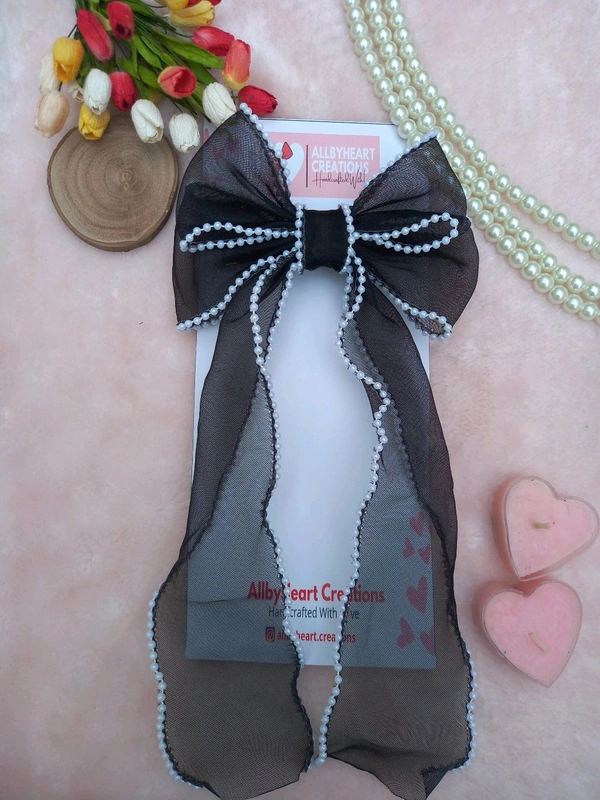 PEARL BEADED RIBBON BOW :  - BLACK BEAUTY