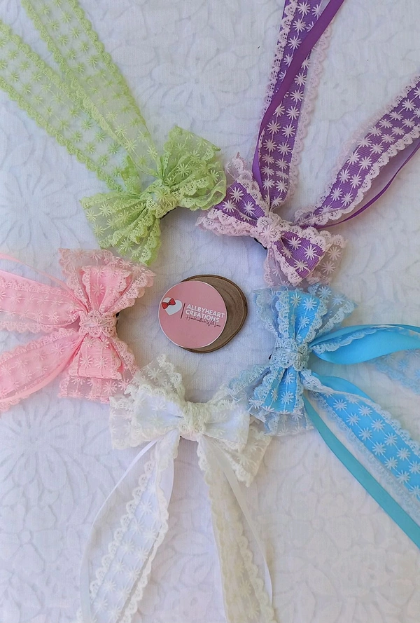 STAR DUST LACE BOWS : - LIGHT BLUE
