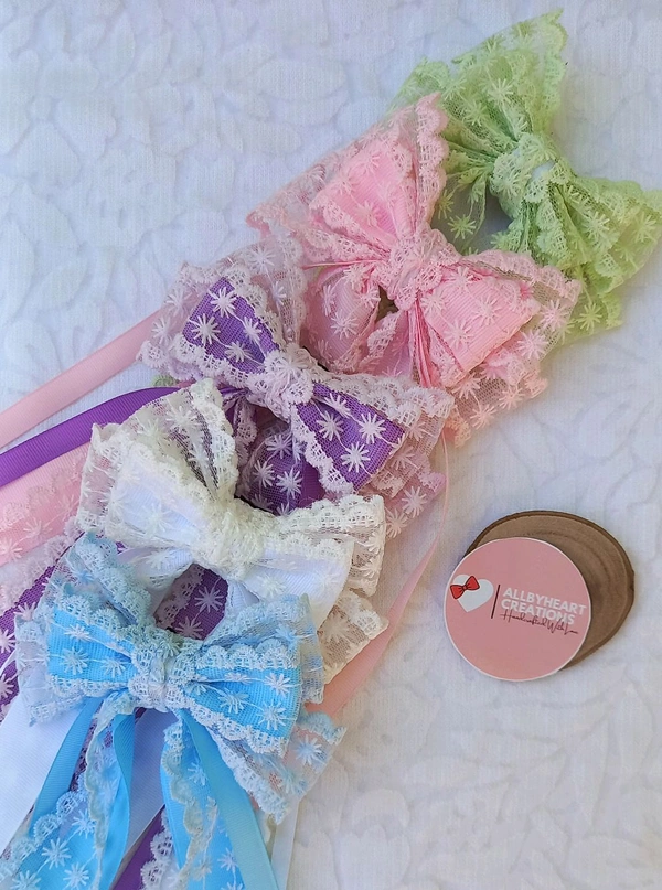 STAR DUST LACE BOWS : - LIGHT PINK