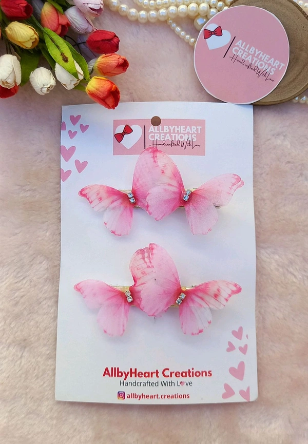 ELEGANZA  : ORGANZA BUTTERFLY CLIPS  - PINK