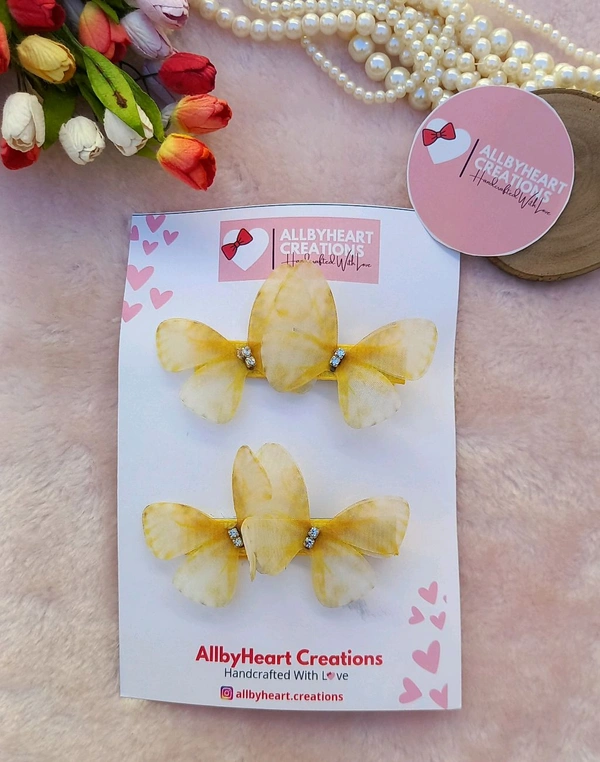 ELEGANZA  : ORGANZA BUTTERFLY CLIPS  - YELLOW