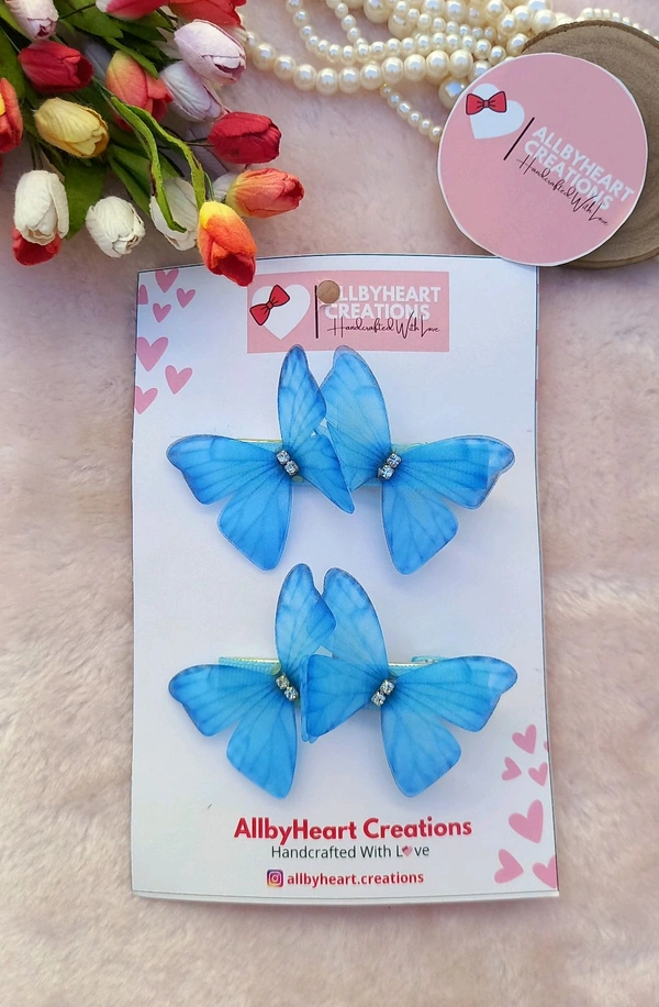 ELEGANZA  : ORGANZA BUTTERFLY CLIPS  - BLUE