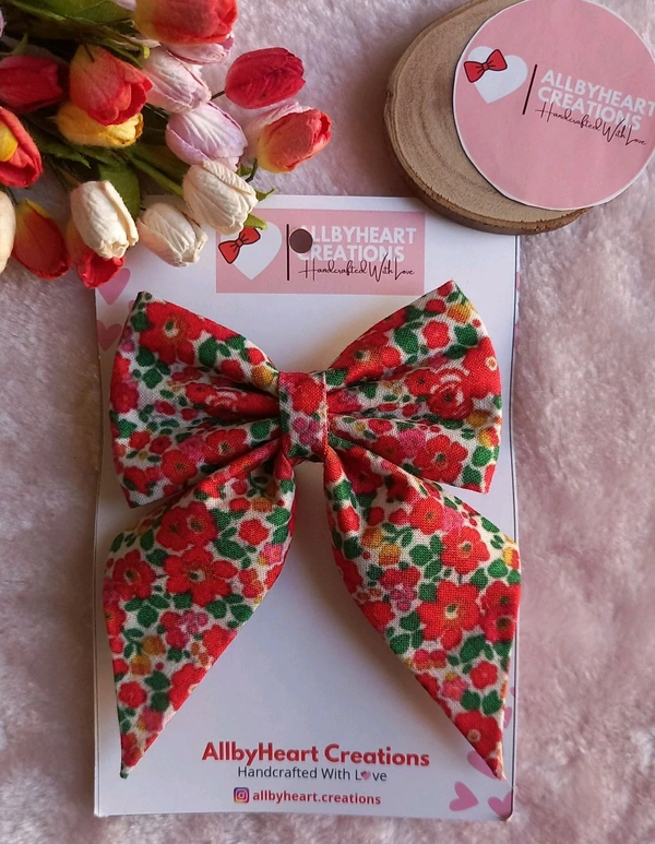 PIG TAIL BOWS - RED FLORA