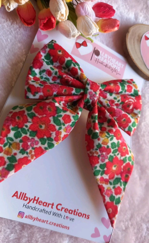 PIG TAIL BOWS - RED FLORA