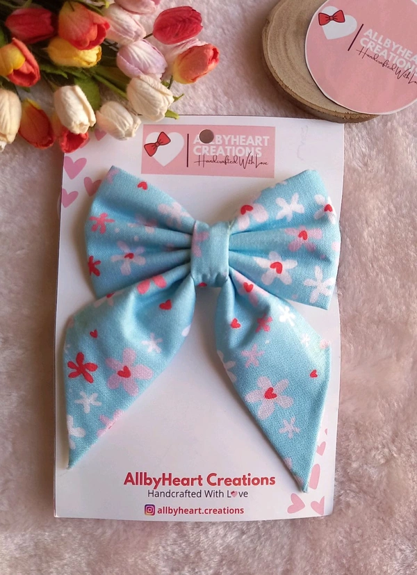 PIG TAIL BOWS - BLUE FLORA