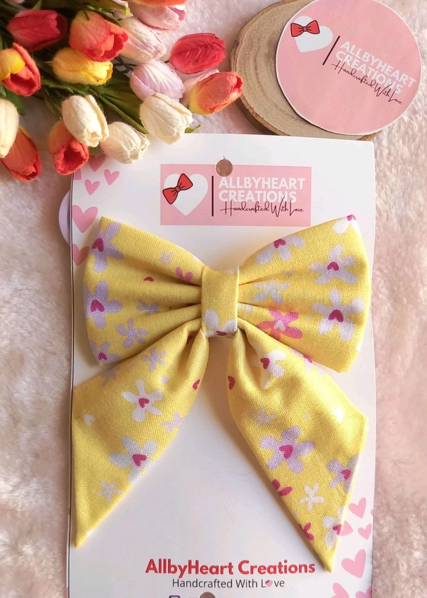 PIG TAIL BOWS - YELLOW FLORA