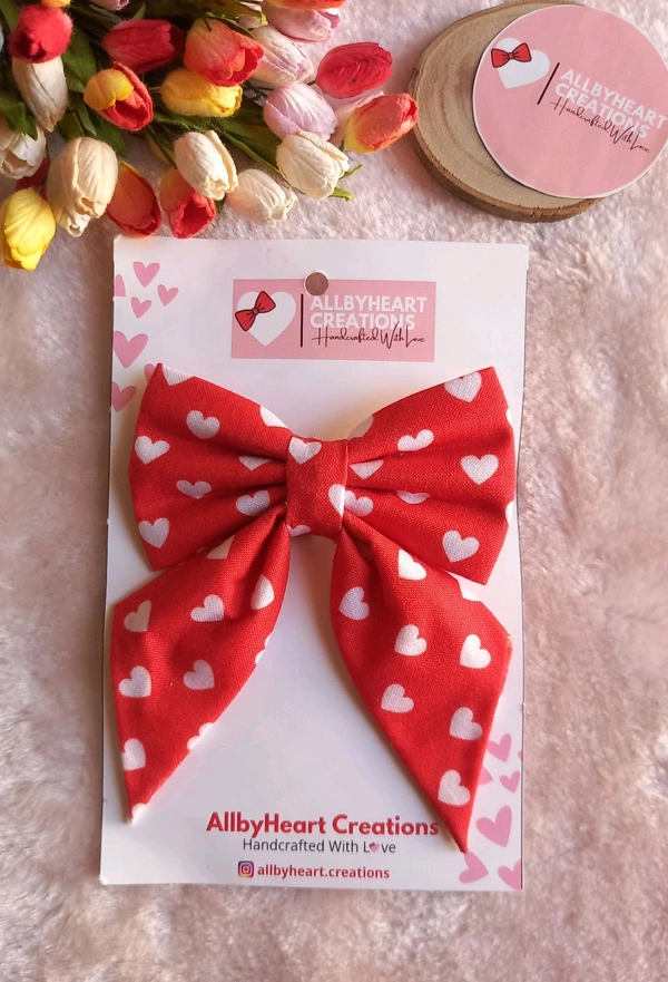 PIG TAIL BOWS - RED HEARTS