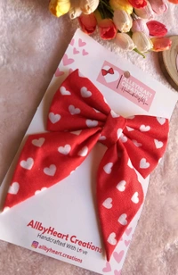 PIG TAIL BOWS - RED HEARTS